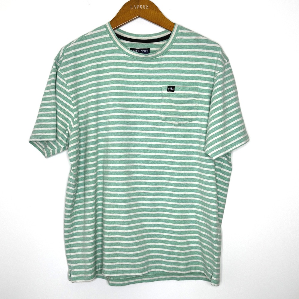 Fish Hippie striped short‎ sleeve chest pocket shirt mens XL